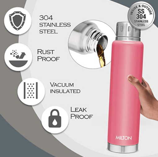 Milton Elfin 500 Thermosteel 24 Hours Hot and Cold Water Bottle, 500 ml, Pink | Leak Proof | Easy to Carry | Office Bottle | Hiking | Trekking | Travel Bottle | Gym | Home | Kitchen Bottle - Image 3